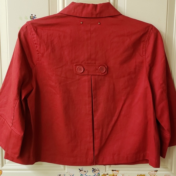 Women Red Cropped Coat - Picture 3 of 4